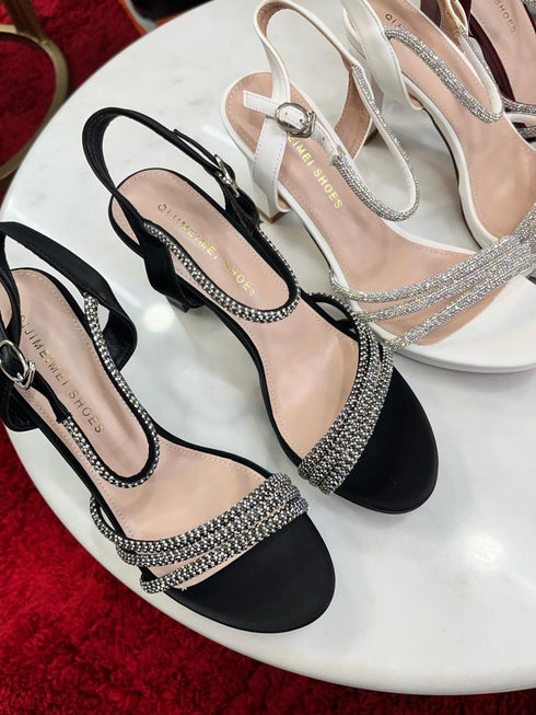 Rhinestone Decor Bridals Thick Heels